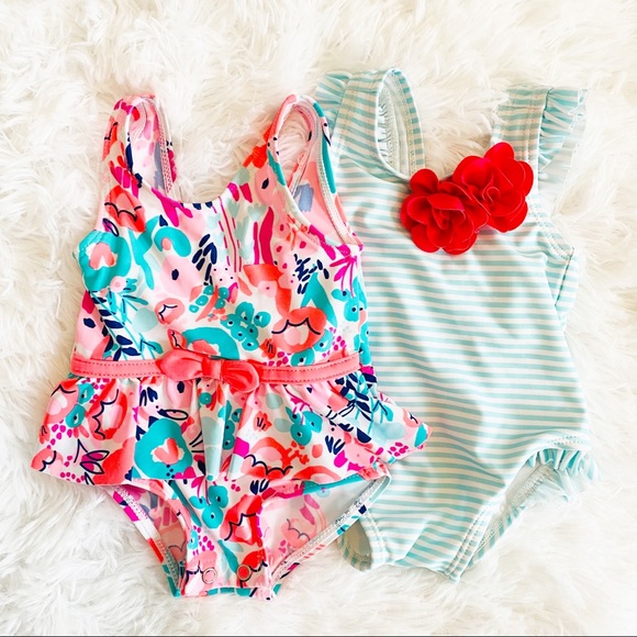 Carter's Other - Baby Girl Set of 2 Bathing Suits in Striped and Floral Patterns size 3 month